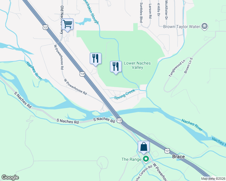 map of restaurants, bars, coffee shops, grocery stores, and more near 600 Pence Road in Yakima