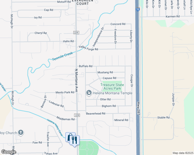 map of restaurants, bars, coffee shops, grocery stores, and more near 1310 Mustang Road in Helena