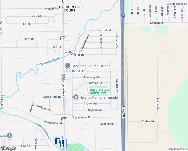 map of restaurants, bars, coffee shops, grocery stores, and more near 1410 Mustang Road in Helena