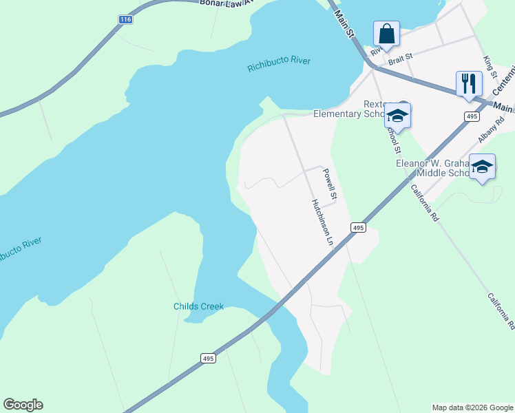map of restaurants, bars, coffee shops, grocery stores, and more near 24 Normandie Court in Rexton