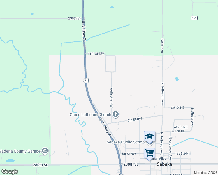 map of restaurants, bars, coffee shops, grocery stores, and more near 803 Wells Avenue Northwest in Sebeka