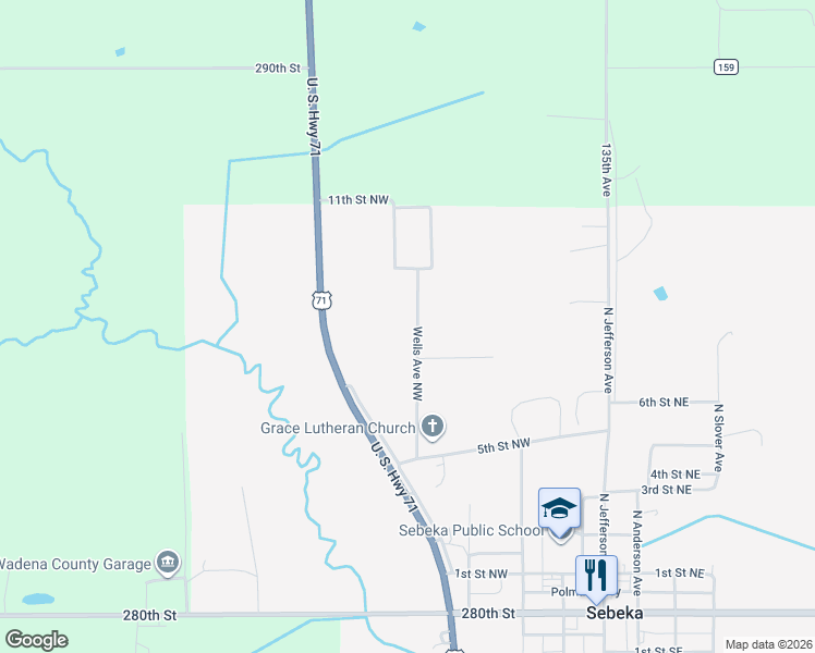 map of restaurants, bars, coffee shops, grocery stores, and more near 803 Wells Avenue Northwest in Sebeka