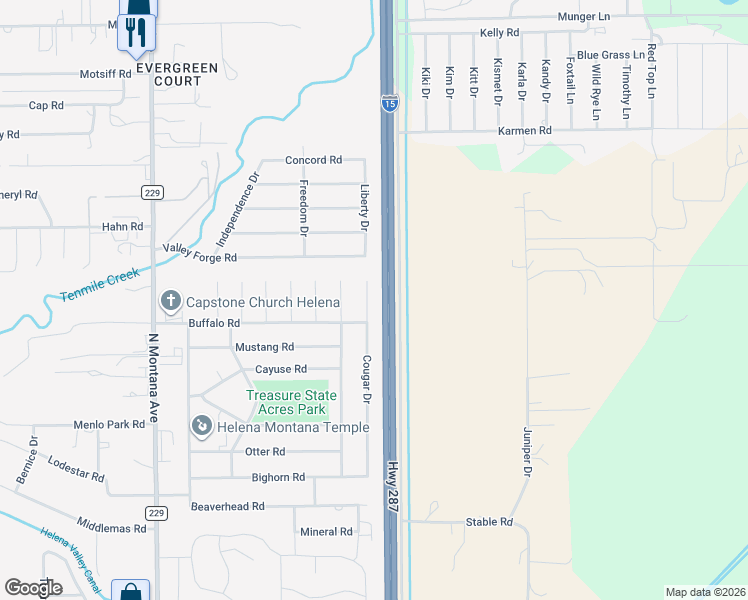 map of restaurants, bars, coffee shops, grocery stores, and more near 4512 Cougar Drive in Helena