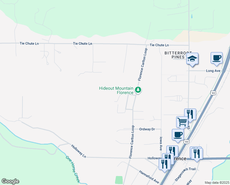 map of restaurants, bars, coffee shops, grocery stores, and more near 323 Wickiup Drive in Florence