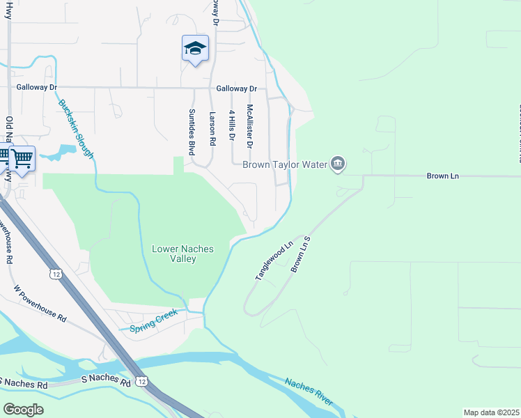 map of restaurants, bars, coffee shops, grocery stores, and more near 151 Vista Lane in Yakima