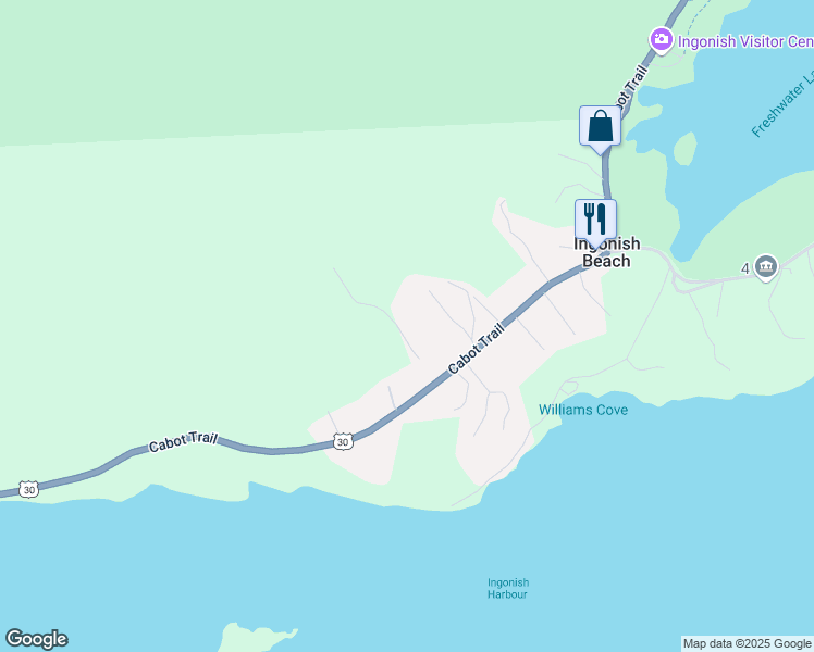 map of restaurants, bars, coffee shops, grocery stores, and more near 50 Water Tower Road in Ingonish Beach
