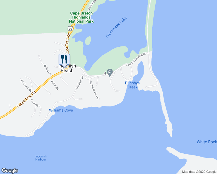 map of restaurants, bars, coffee shops, grocery stores, and more near 20 Youngs Road in Ingonish Beach
