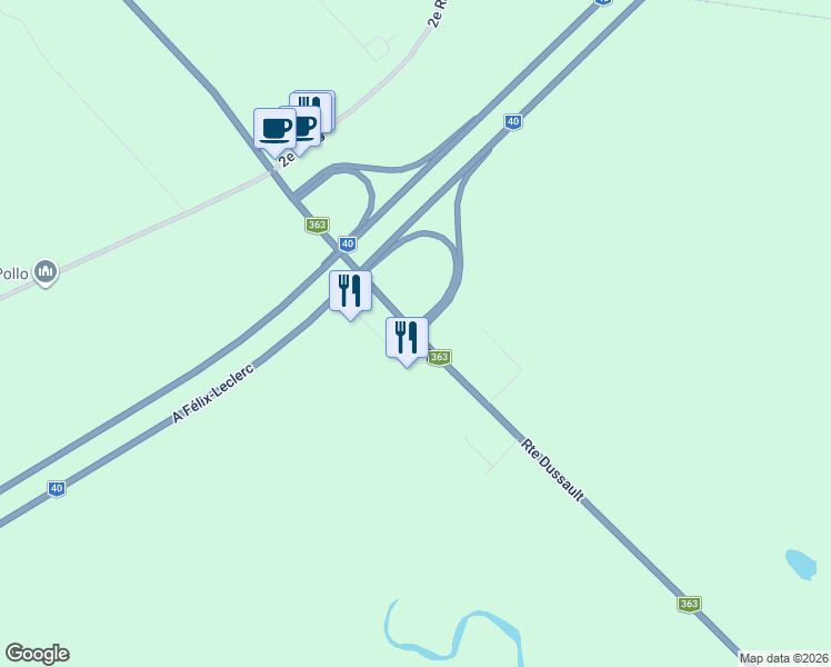 map of restaurants, bars, coffee shops, grocery stores, and more near Route Dussault in Capitale-Nationale
