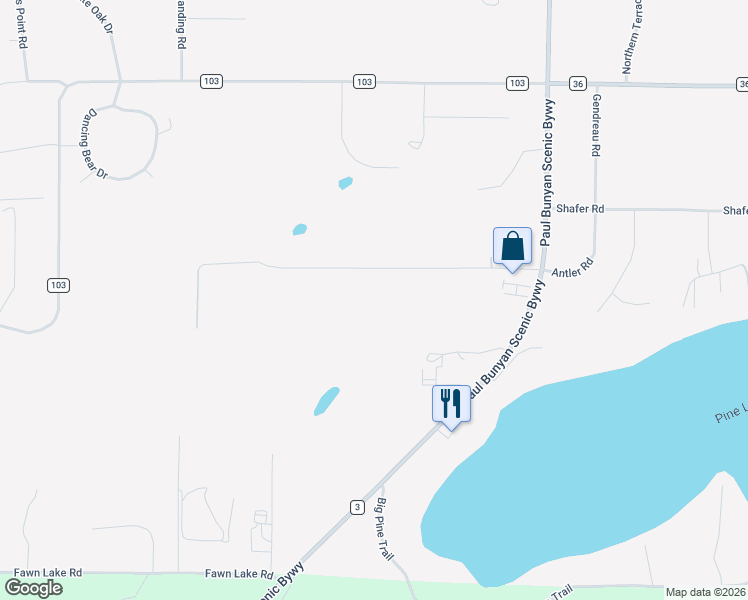 map of restaurants, bars, coffee shops, grocery stores, and more near 13393 Kimberly Road in Crosslake