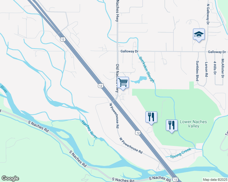 map of restaurants, bars, coffee shops, grocery stores, and more near 10 Old Naches Highway in Yakima