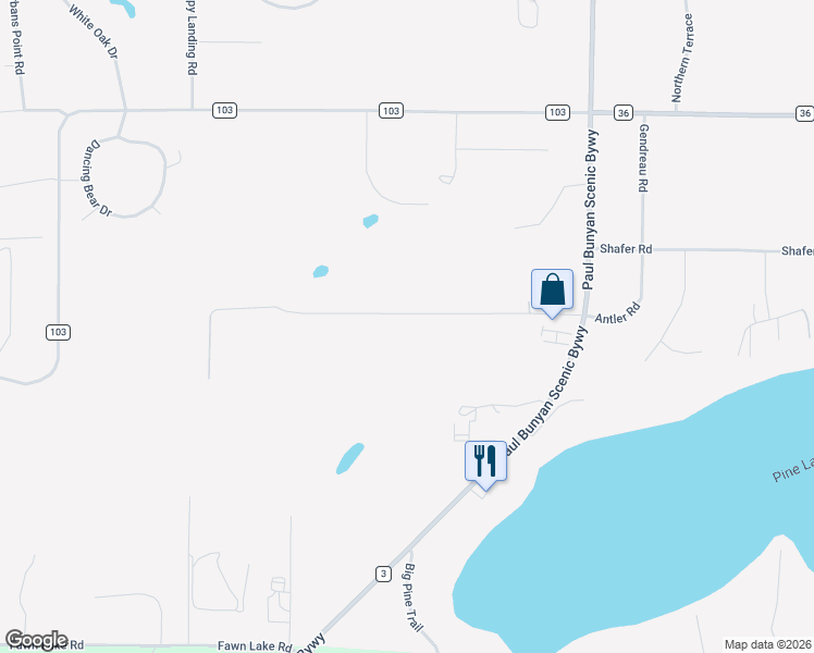 map of restaurants, bars, coffee shops, grocery stores, and more near 13393 Kimberly Road in Crosslake