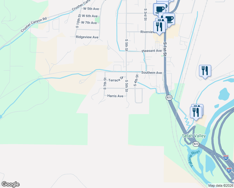 map of restaurants, bars, coffee shops, grocery stores, and more near 507 Harris Avenue in Selah