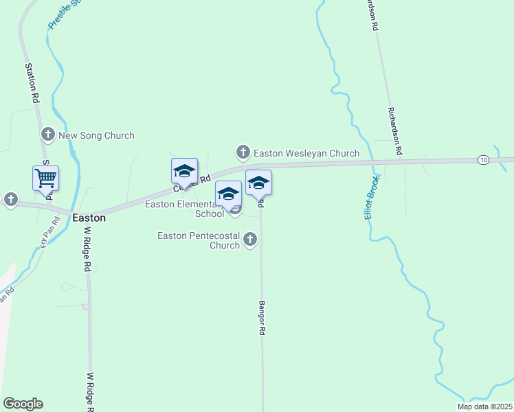 map of restaurants, bars, coffee shops, grocery stores, and more near 33 Bangor Road in Easton