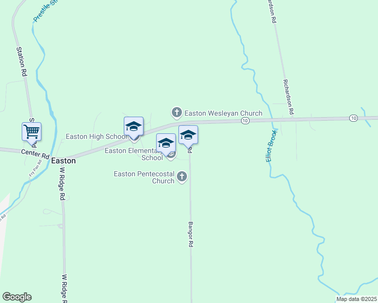 map of restaurants, bars, coffee shops, grocery stores, and more near 33 Bangor Road in Easton