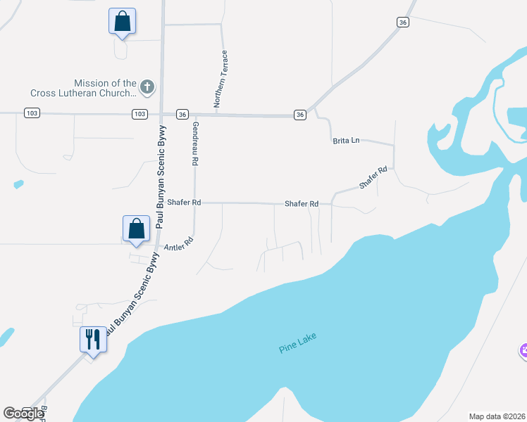 map of restaurants, bars, coffee shops, grocery stores, and more near 33731 Sugarloaf Road in Crosslake
