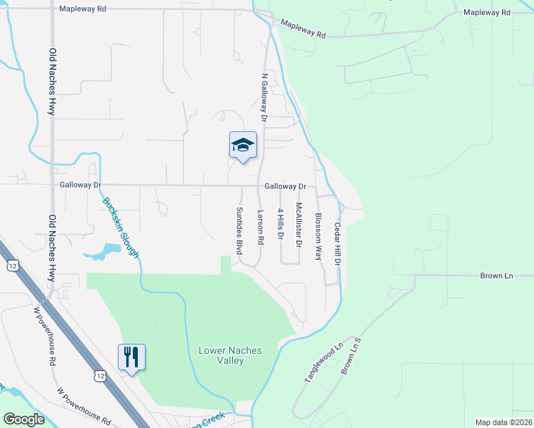 map of restaurants, bars, coffee shops, grocery stores, and more near 60-70 4 Hills Drive in Yakima