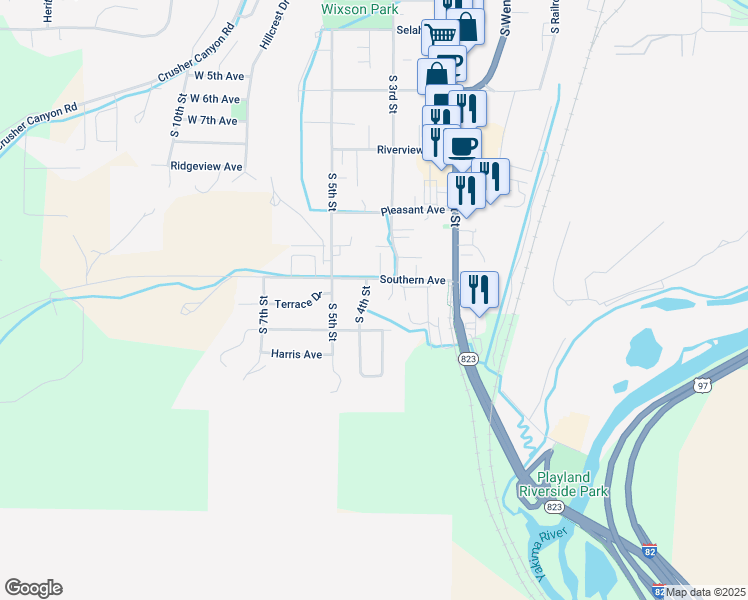 map of restaurants, bars, coffee shops, grocery stores, and more near 721 S 4th St in Selah