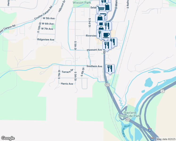 map of restaurants, bars, coffee shops, grocery stores, and more near 721 S 4th St in Selah