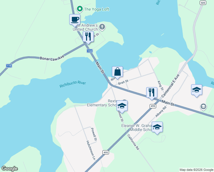 map of restaurants, bars, coffee shops, grocery stores, and more near in Rexton