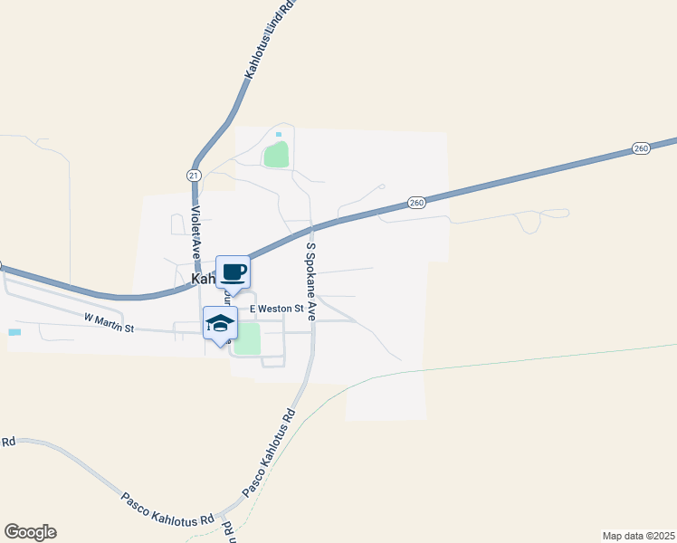 map of restaurants, bars, coffee shops, grocery stores, and more near Martin Road in Kahlotus