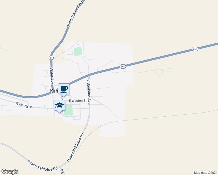 map of restaurants, bars, coffee shops, grocery stores, and more near Martin Road in Kahlotus