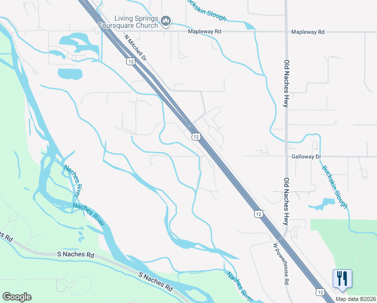 map of restaurants, bars, coffee shops, grocery stores, and more near 80 South Mitchell Drive in Yakima