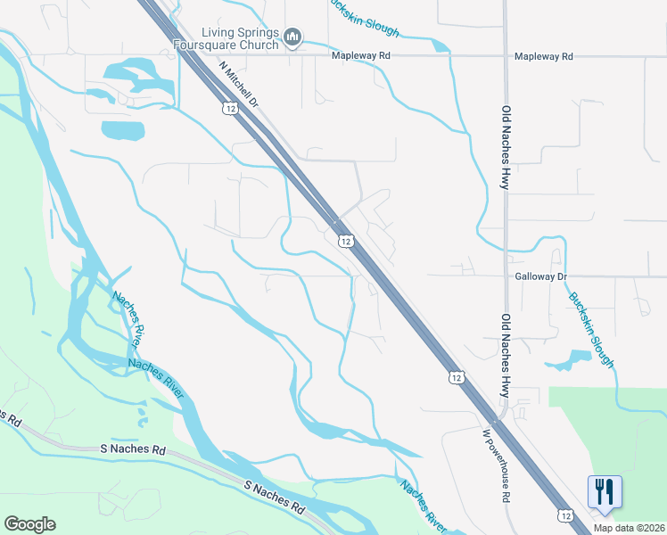 map of restaurants, bars, coffee shops, grocery stores, and more near 80 South Mitchell Drive in Yakima