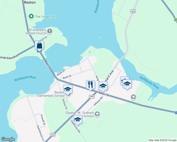 map of restaurants, bars, coffee shops, grocery stores, and more near in Rexton