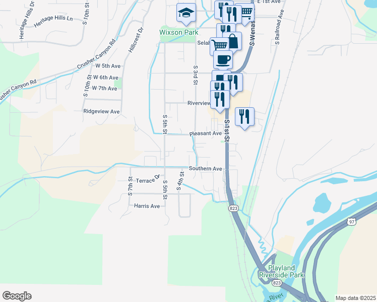 map of restaurants, bars, coffee shops, grocery stores, and more near 612 S 3rd St in Selah