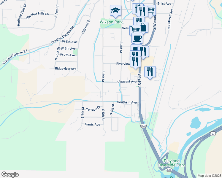 map of restaurants, bars, coffee shops, grocery stores, and more near 310 Pleasant Avenue in Selah