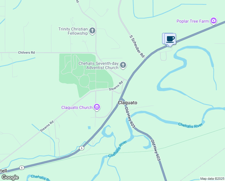 map of restaurants, bars, coffee shops, grocery stores, and more near 12 Claquato Drive in Chehalis