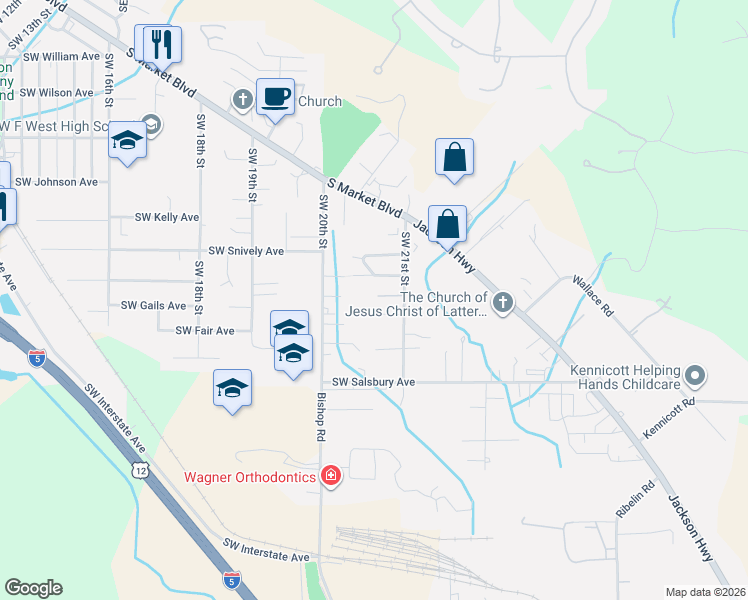map of restaurants, bars, coffee shops, grocery stores, and more near 2137 Southwest Olympic Drive in Chehalis