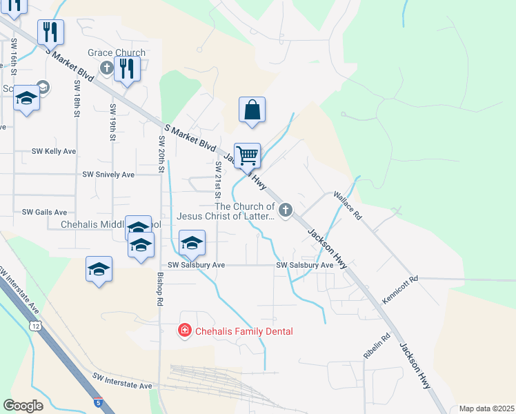 map of restaurants, bars, coffee shops, grocery stores, and more near 2161 Jackson Highway in Chehalis