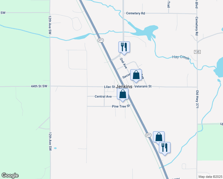 map of restaurants, bars, coffee shops, grocery stores, and more near 3173 Lilac Street in Jenkins