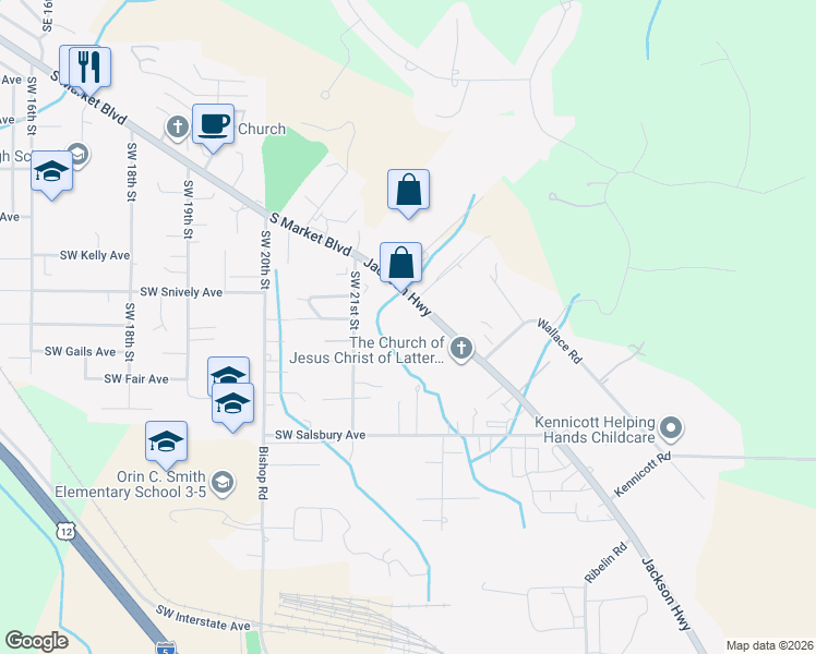 map of restaurants, bars, coffee shops, grocery stores, and more near 2153 Jackson Highway in Chehalis