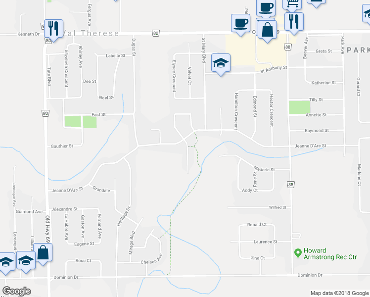 map of restaurants, bars, coffee shops, grocery stores, and more near 4343 Chateau Crescent in Greater Sudbury