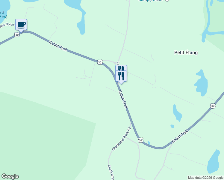 map of restaurants, bars, coffee shops, grocery stores, and more near 3 Desveaux Lane in Chéticamp