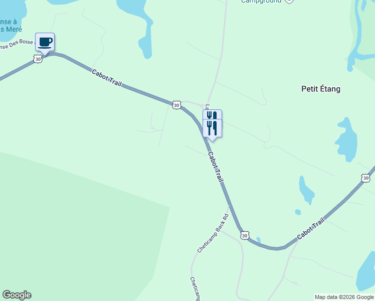 map of restaurants, bars, coffee shops, grocery stores, and more near 7 Desveaux Lane in Chéticamp