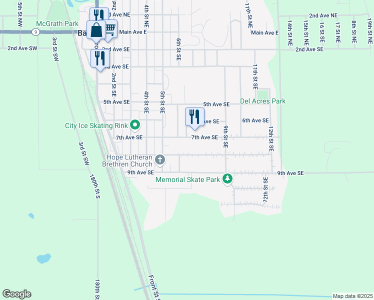 map of restaurants, bars, coffee shops, grocery stores, and more near 508 7th Avenue Southeast in Barnesville