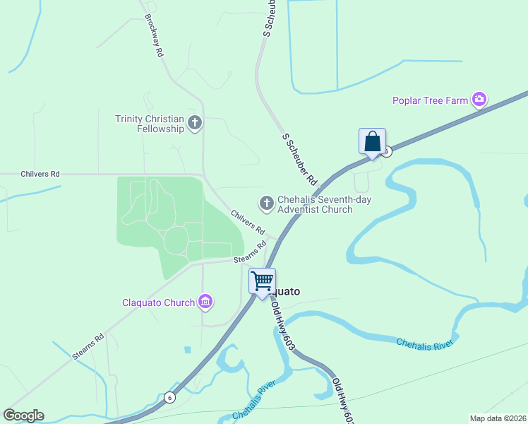 map of restaurants, bars, coffee shops, grocery stores, and more near 120 Chilvers Road in Chehalis