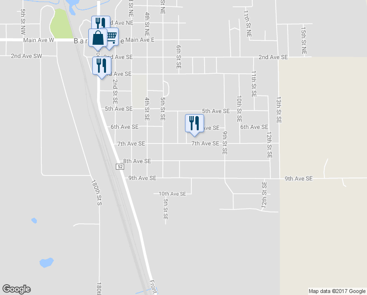map of restaurants, bars, coffee shops, grocery stores, and more near 508 7th Avenue Southeast in Barnesville