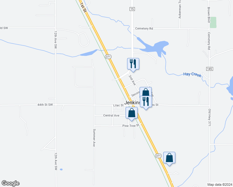 map of restaurants, bars, coffee shops, grocery stores, and more near 3128 Lilac Street in Jenkins