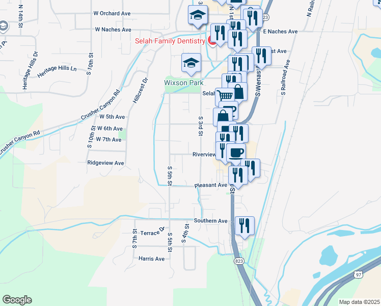 map of restaurants, bars, coffee shops, grocery stores, and more near 305c Riverview Avenue in Selah