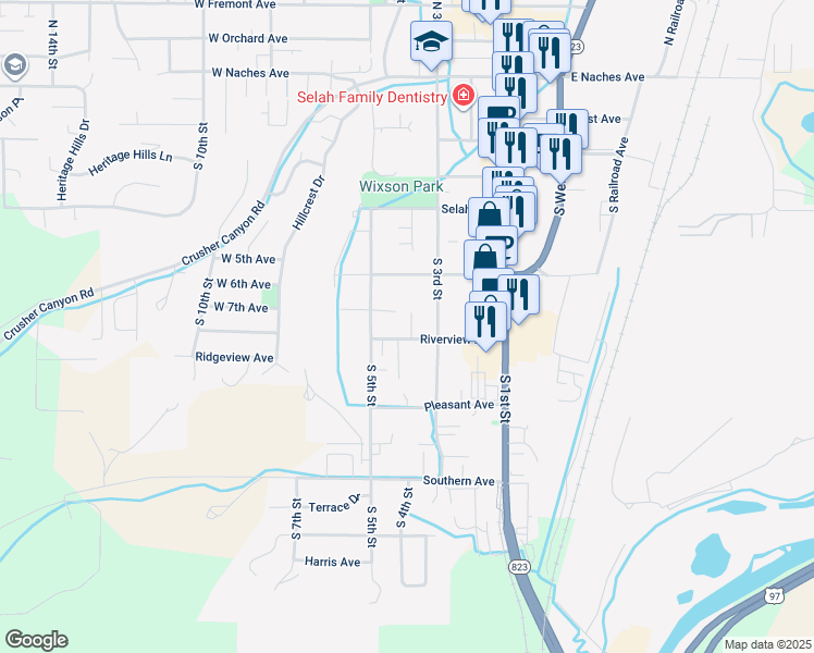 map of restaurants, bars, coffee shops, grocery stores, and more near 305c Riverview Avenue in Selah