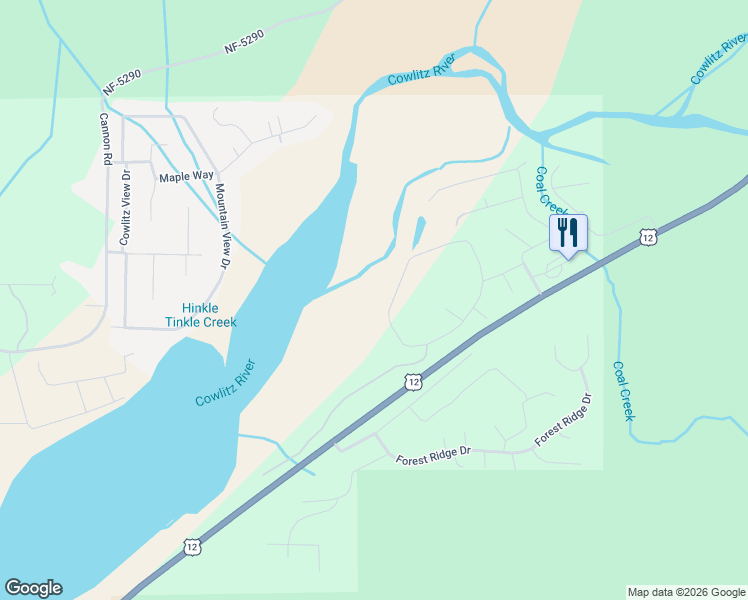 map of restaurants, bars, coffee shops, grocery stores, and more near 183 Timberline Drive West in Packwood