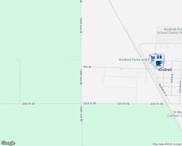 map of restaurants, bars, coffee shops, grocery stores, and more near 993 Elm Street in Kindred