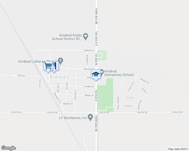 map of restaurants, bars, coffee shops, grocery stores, and more near 101 Elm Street in Kindred