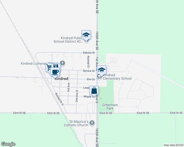 map of restaurants, bars, coffee shops, grocery stores, and more near 101 Elm St in Kindred