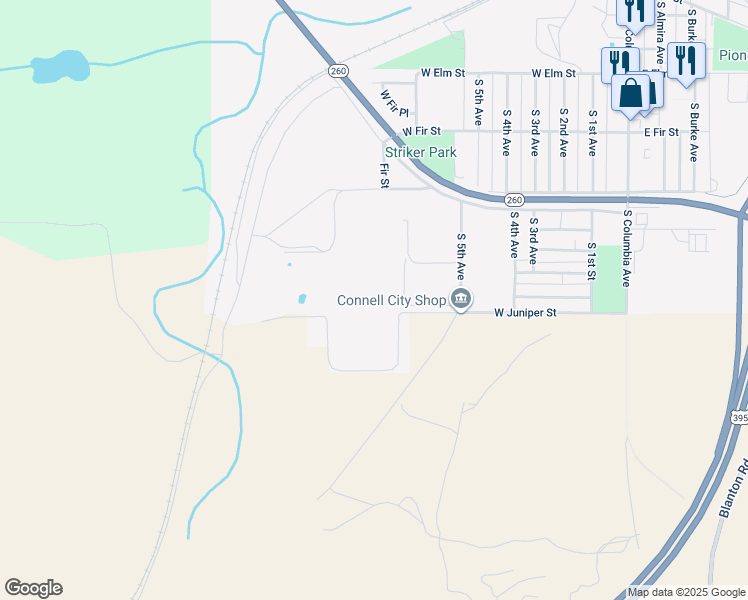 map of restaurants, bars, coffee shops, grocery stores, and more near 720 West Juniper Street in Connell