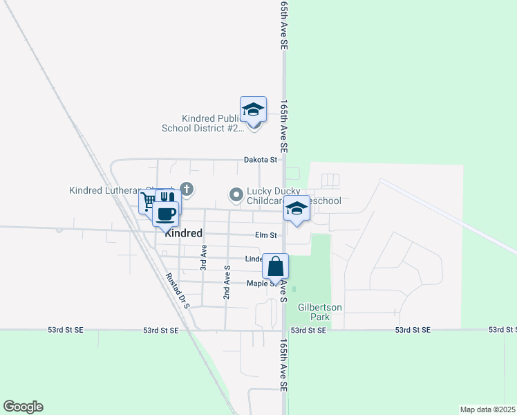 map of restaurants, bars, coffee shops, grocery stores, and more near Rustad Court in Kindred